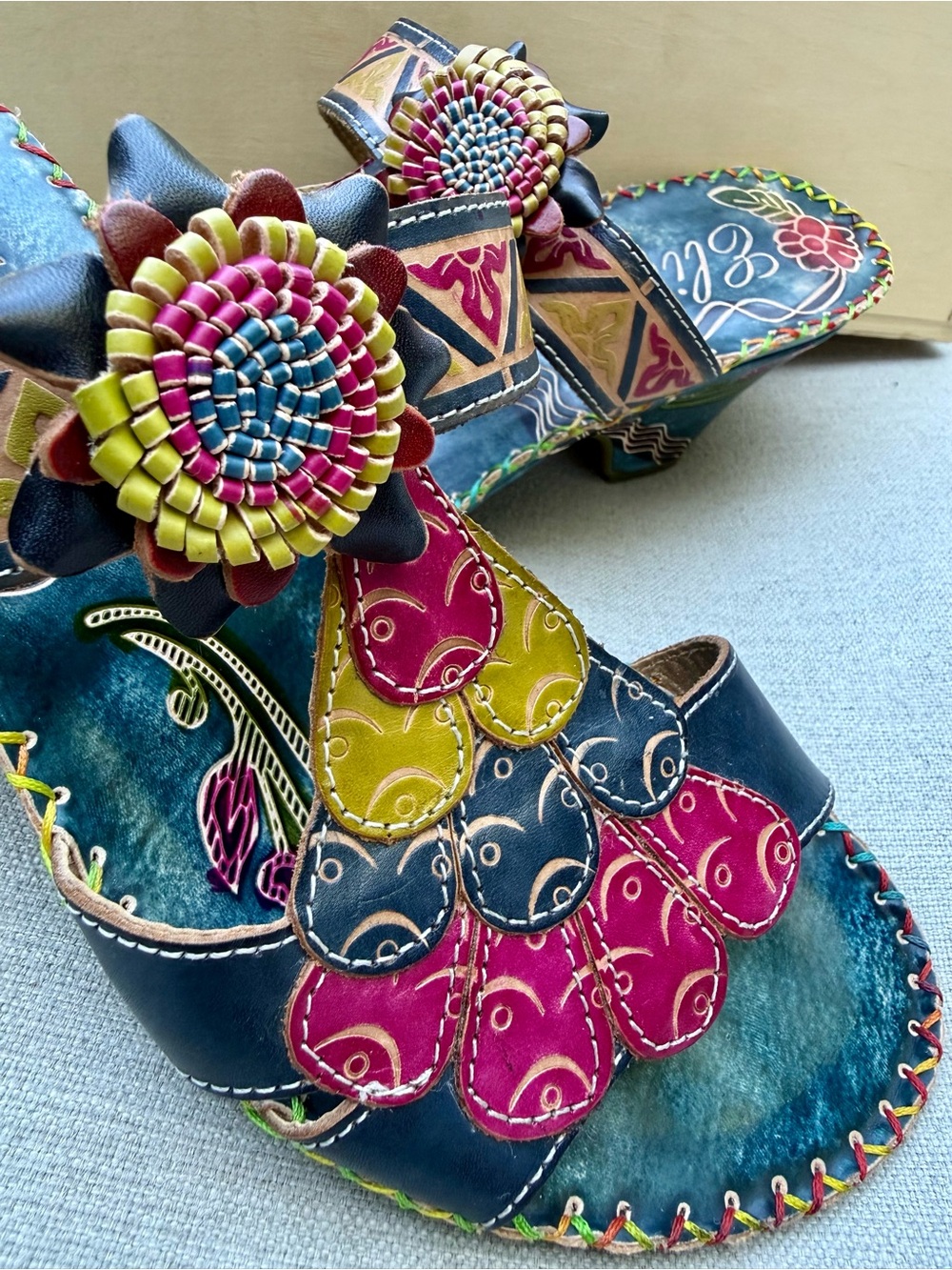 Elite by Corkys Jamaica Navajo Leather Floral Wedge Sandals Sz 9 EUC - Picture 7 of 10